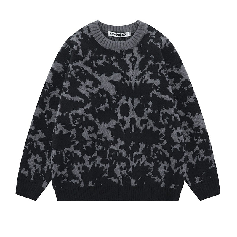 Smoky Rain Dark Contrasting Color Jacquard Knitwear Sweater