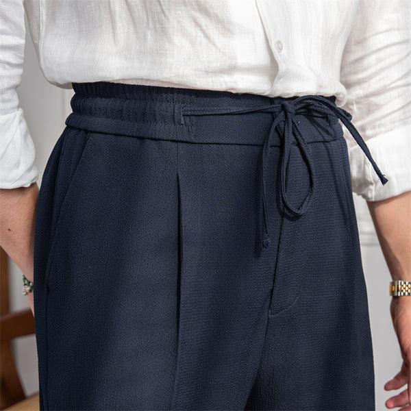 Pantalones de traje con cordón sin hierro, plisados, ligeros y transpirables, para hombre