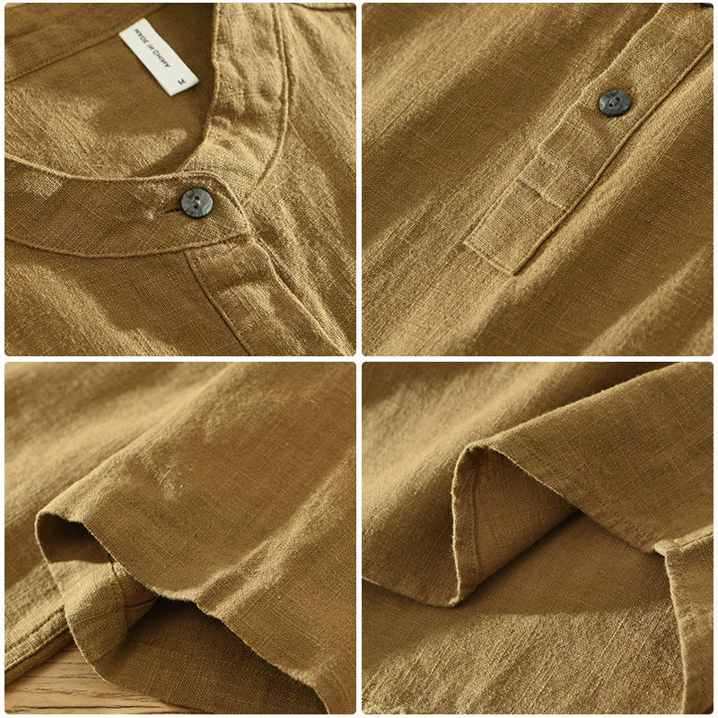 Men's Retro Casual Simple Stand Collar Cotton And Linen Shirt