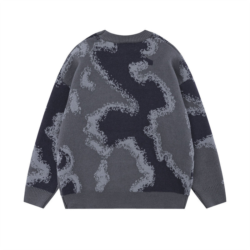 Men's Loose Contrast Color Flocking Letter Pullover Sweater