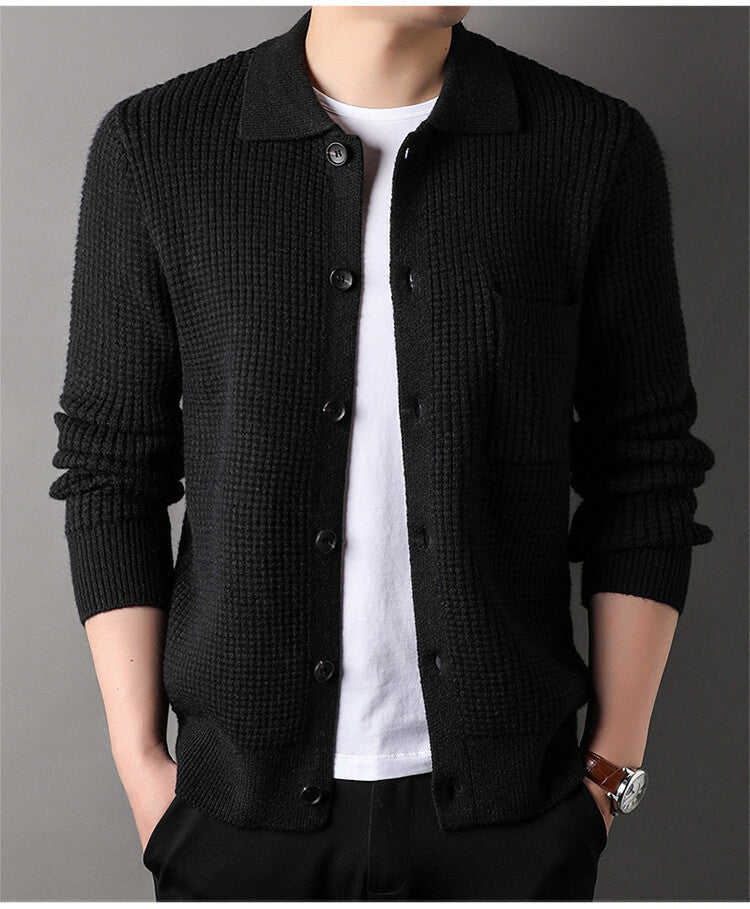 Maglione cardigan con risvolto jacquard twist da uomo