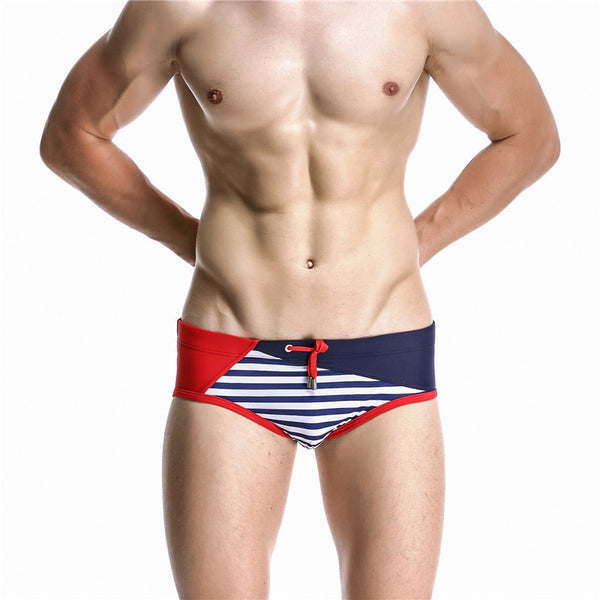 Bañador para hombre, calzoncillos sexys a rayas, pantalones cortos de playa