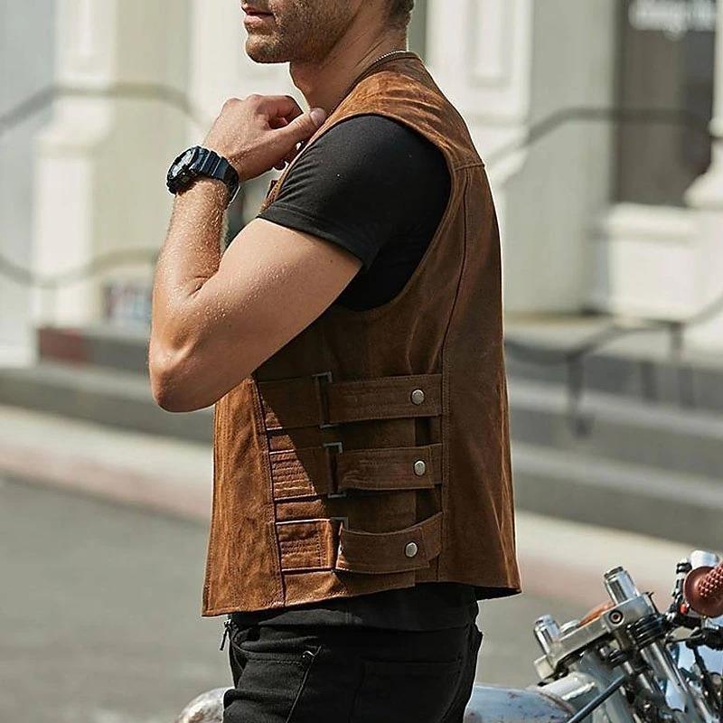 Men's Single-breasted leather Waistcoat