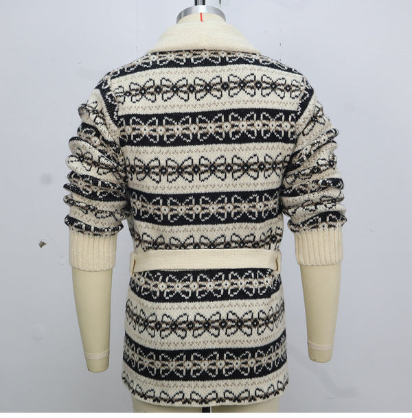 Men's Thickened Brocade Sweater Mid-length Coat