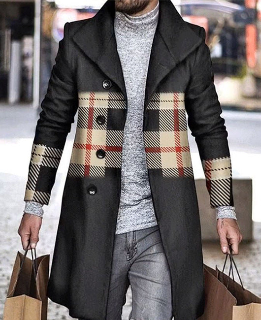 3D Digital Printing Men's Woolen Lapel trench coat