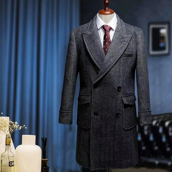 Vintage Woolen Coat Polo Business Long overcoat men