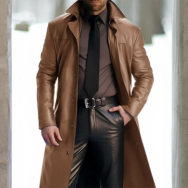 Vintage Leather Men's Mid-length trench Coat