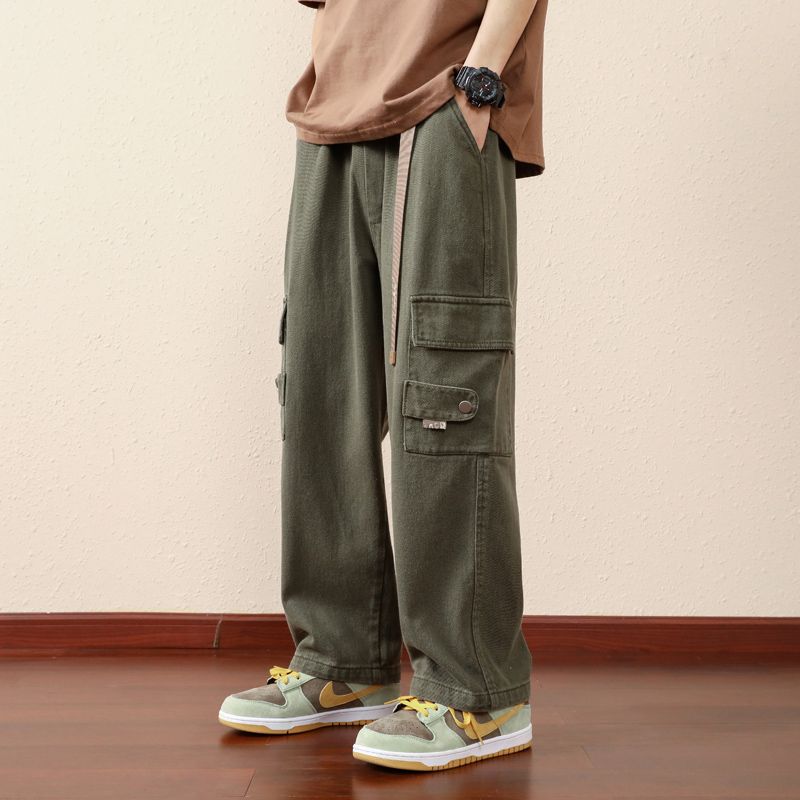 Pantalones casuales de estilo japonés sueltos tipo cargo rectos para hombre