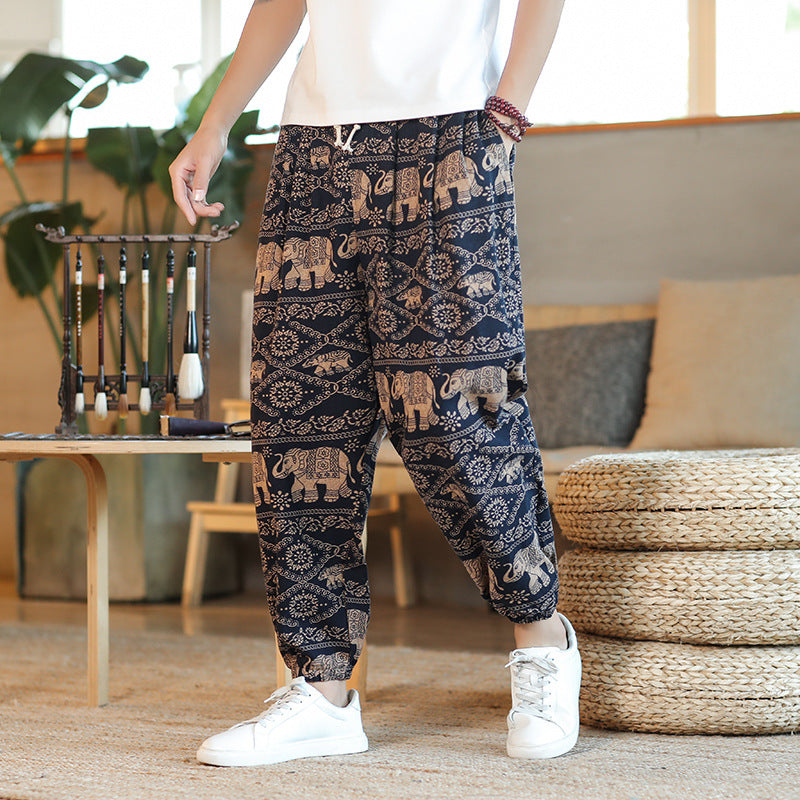 Men's Thin Breathable Cotton And Linen Casual Cropped Harem Pants