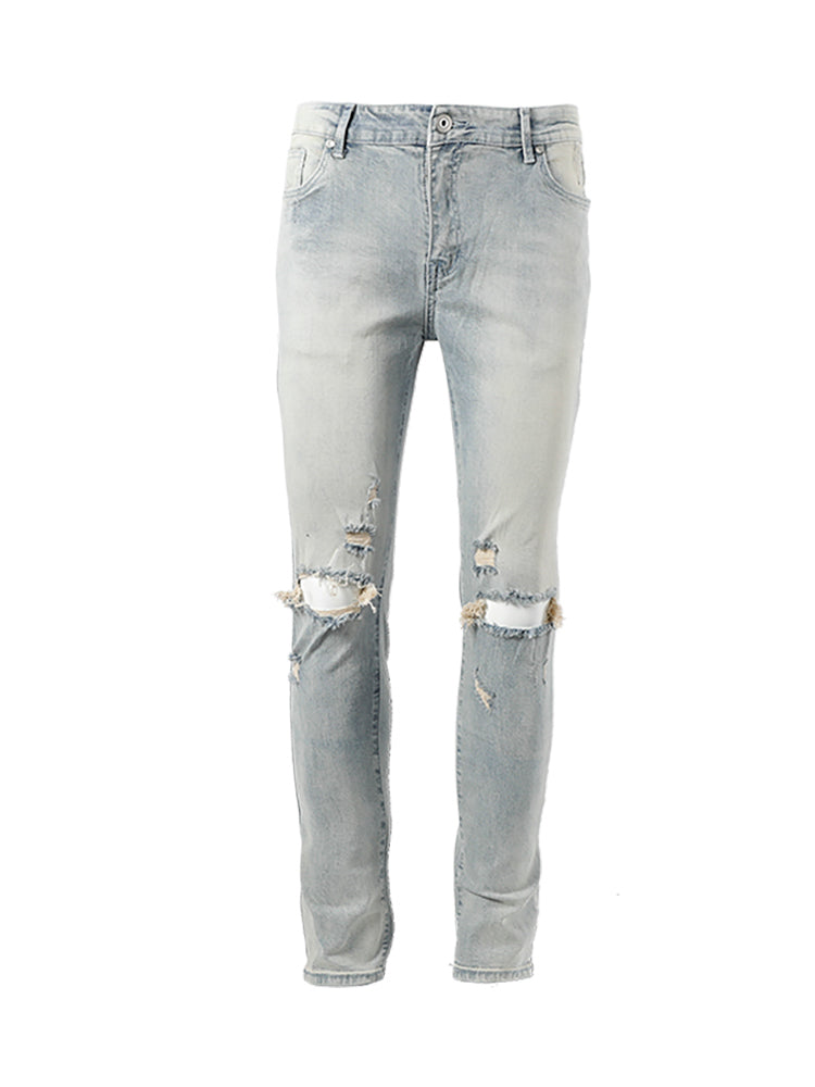 Ripped Washed Yellowed Slim-fit Jeans