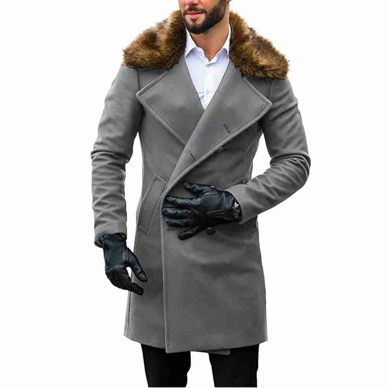 Fur Collar Double-breasted Woolen overcoat