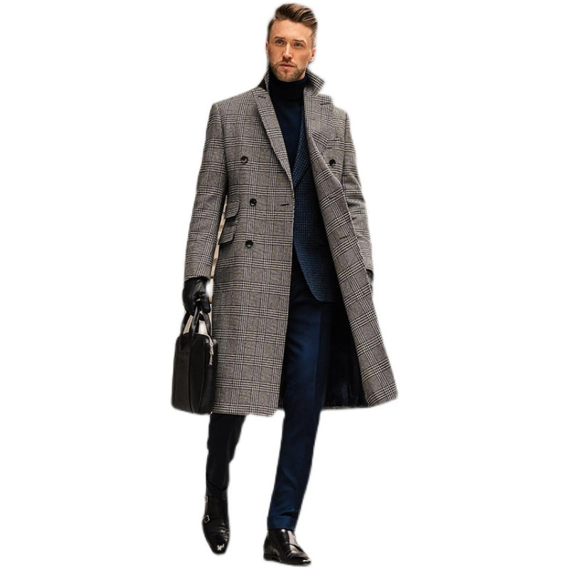 Woolen Double Breasted Checked Overcoat