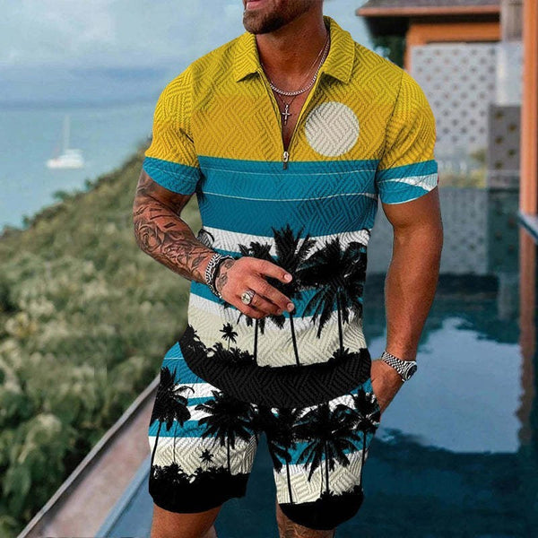 Men's Casual Zipper Short Sleeve summer set