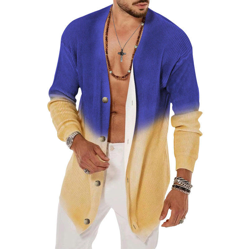 Men's Tie Dyed Five Color Long Sleeved Cardigan sweater