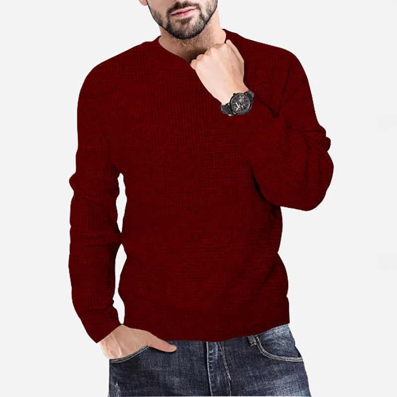 Nuevo Jersey de cuello redondo tejido para hombre, suéter informal liso