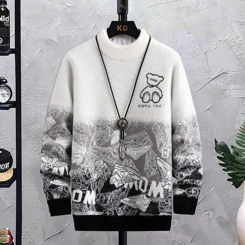 Patchwork Hip Hop Crew Neck Sweater Men