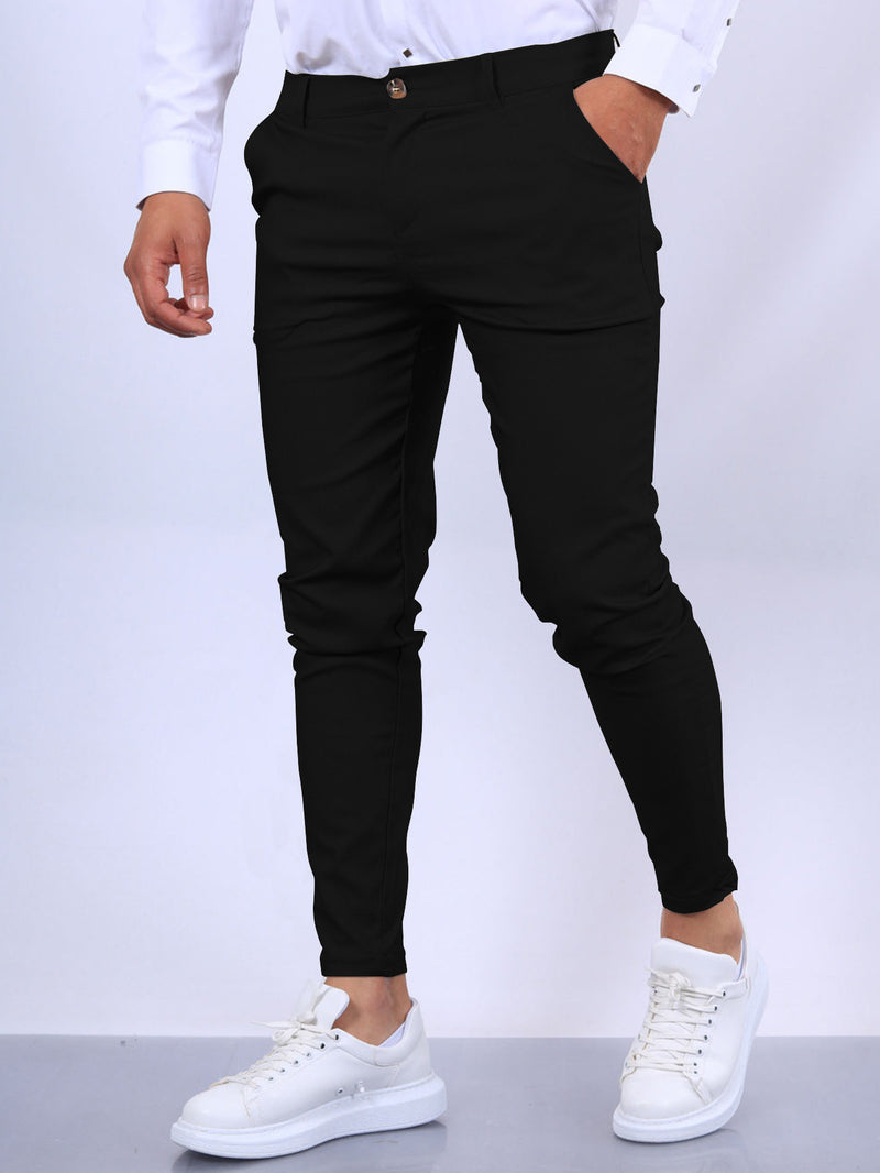 Solid Color Textured Casual Tappered Pants