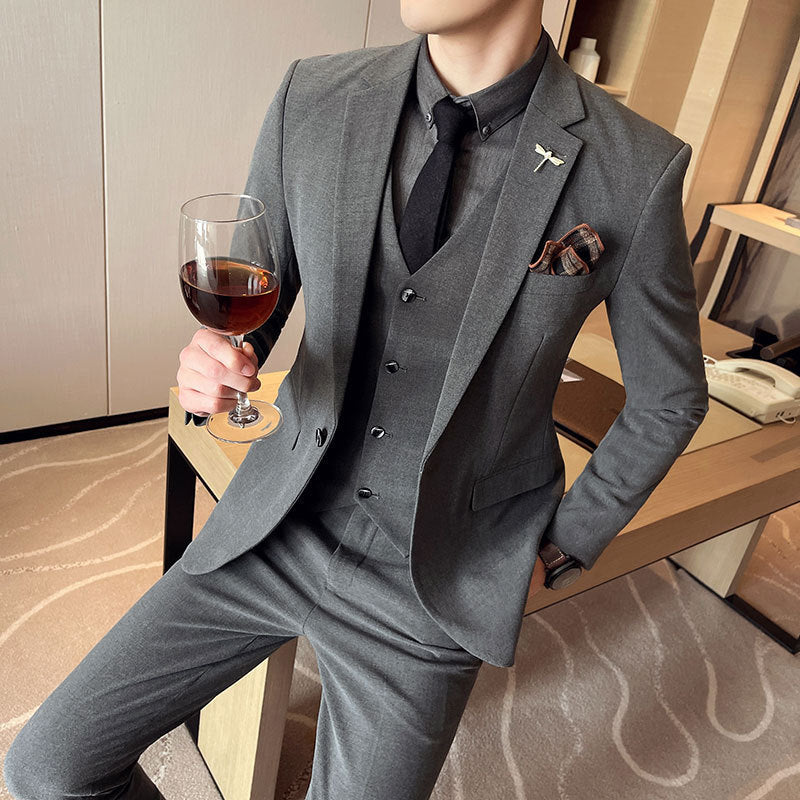 Men's Solid Color Three-piece Suit