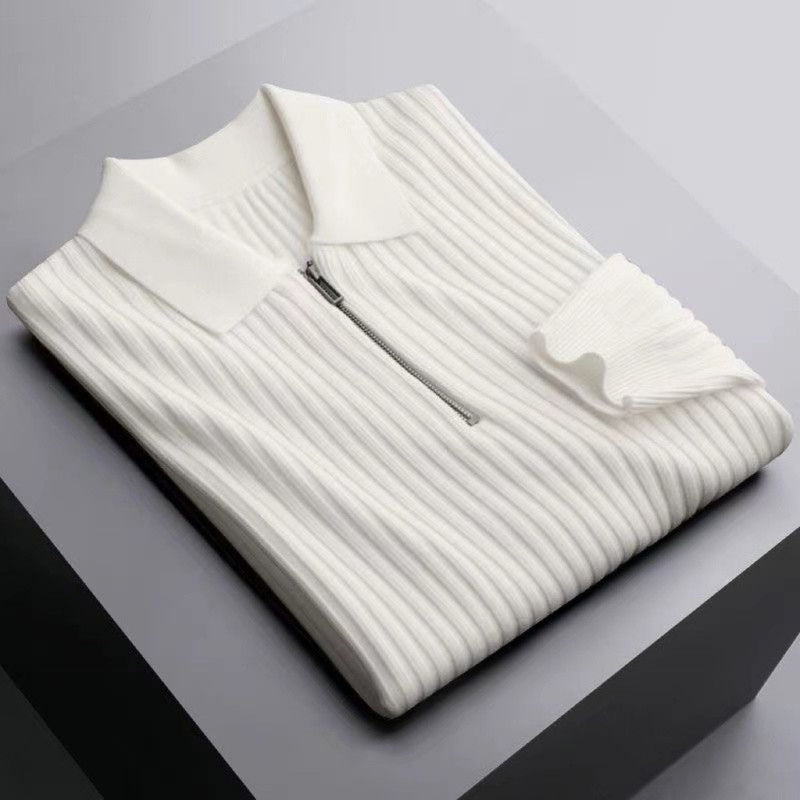 Men's Flip Collar Warm Pit Stripe Sweater