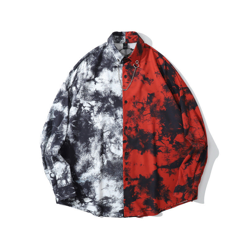 Tie-dye Stitching Long-sleeved Loose Shirt