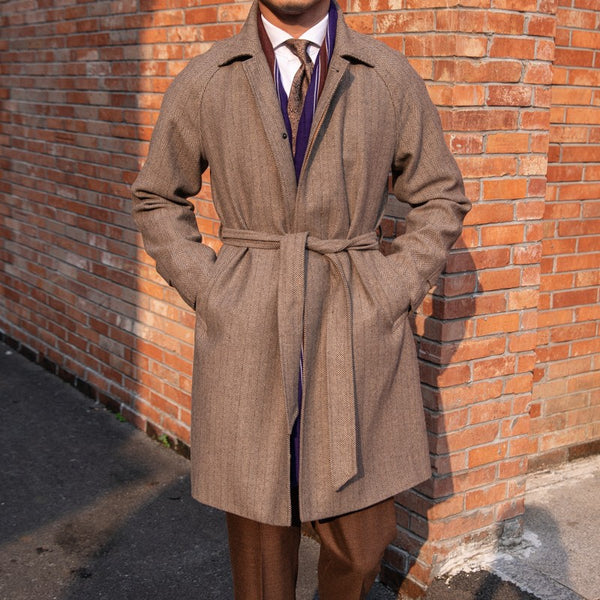 Men's Herringbone Wool Slim Fit Mid Length trench Coat