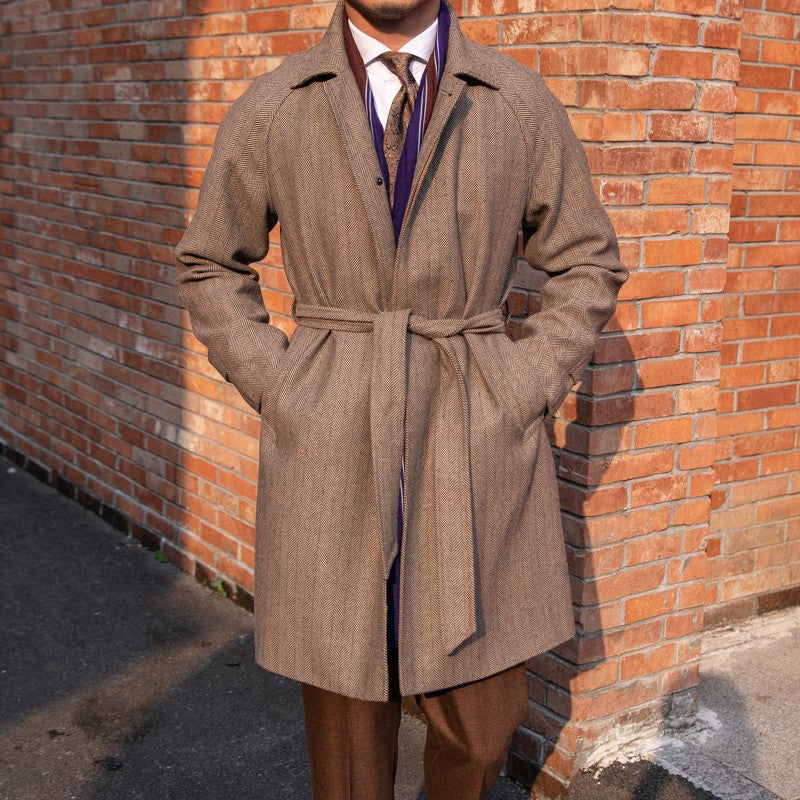 Milano Herringbone Belted Wool-Blend Coat