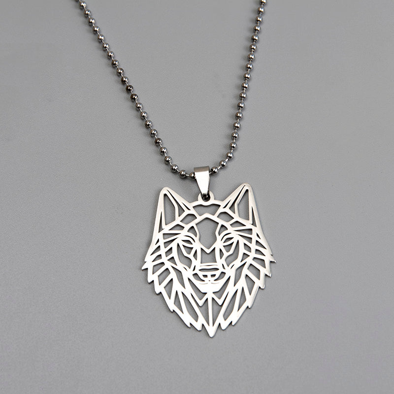 Stainless Steel Hollow Wolf Head Pendant Necklace For Men Animal Jewelry