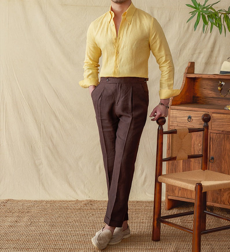 Genoa Linen Point Collar Long Sleeve Shirt