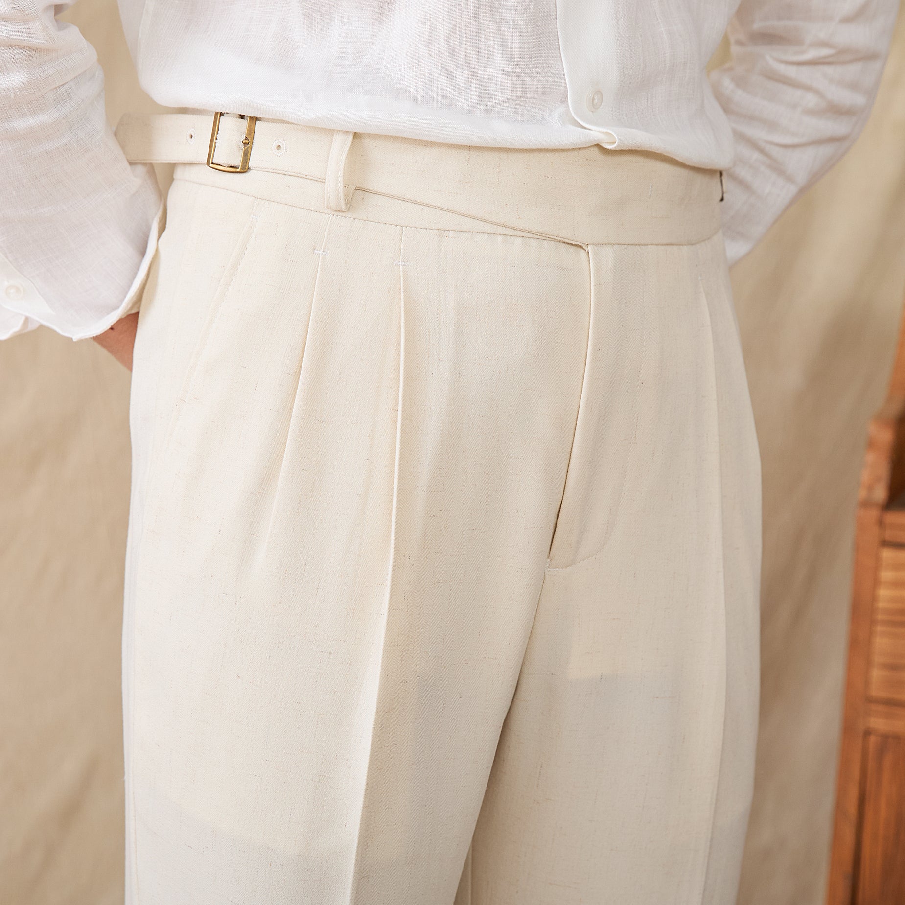 St. Maxime Linen Blend Double Pleated Straight Fit Trousers