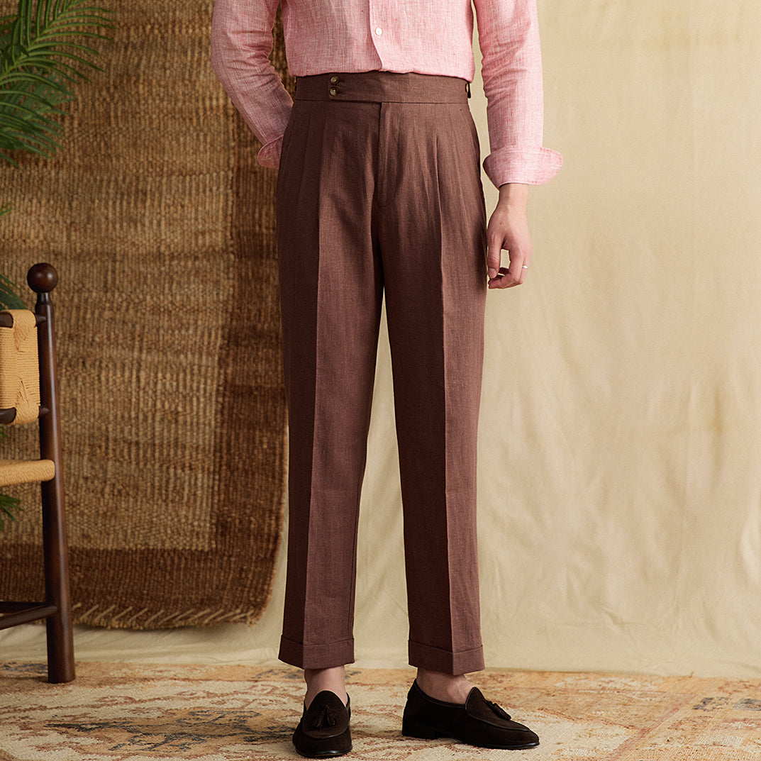 Portofino Linen Double Pleated Straight Fit Trousers