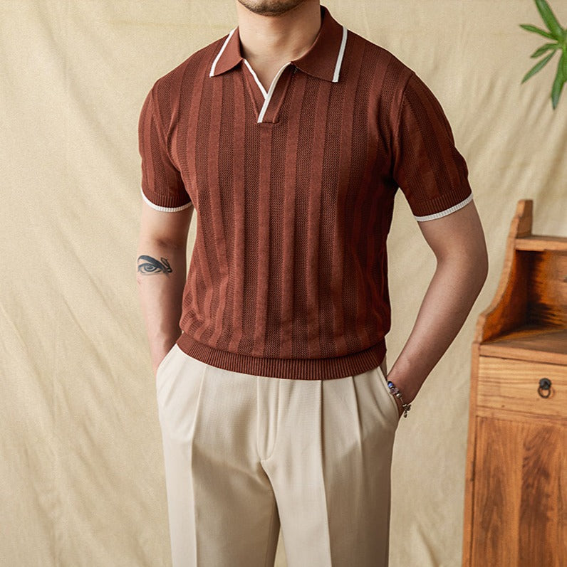 Massimo Ribbed Knit Short Sleeve Polo Shirt