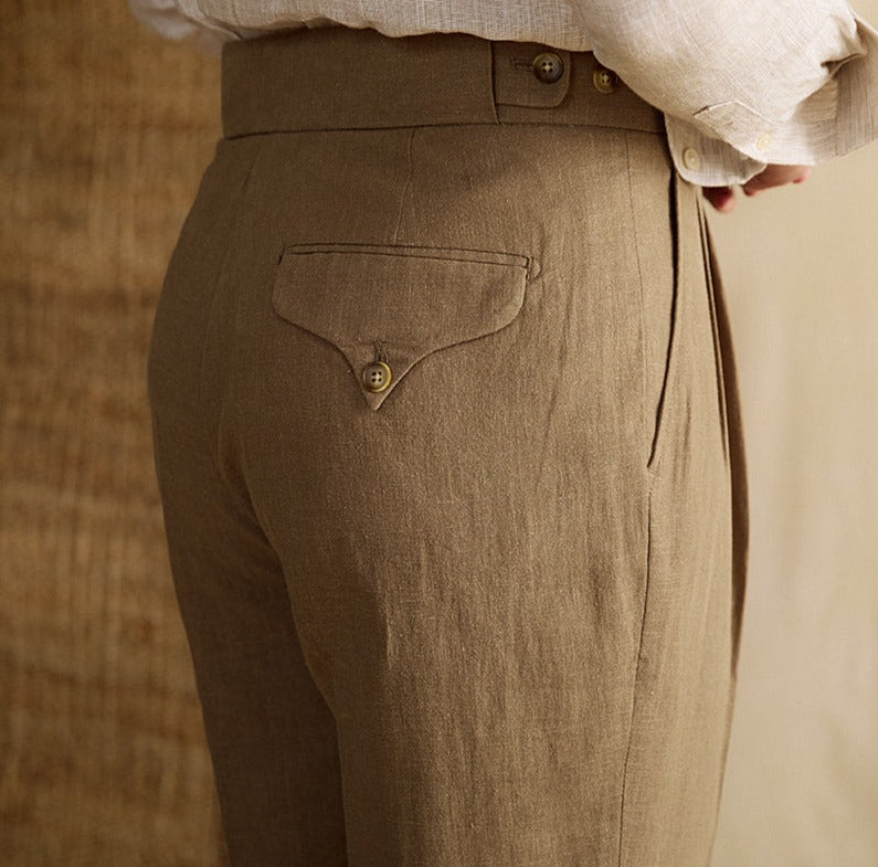 Portofino Linen Double Pleated Straight Fit Trousers