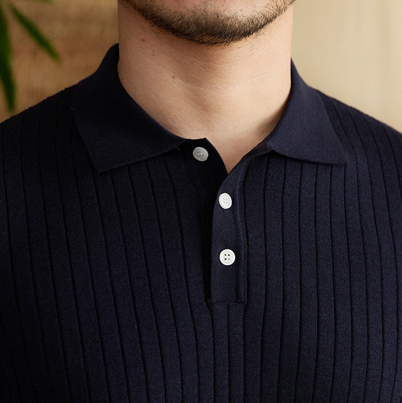 Athens Ribbed Pleated Knit Polo Shirt