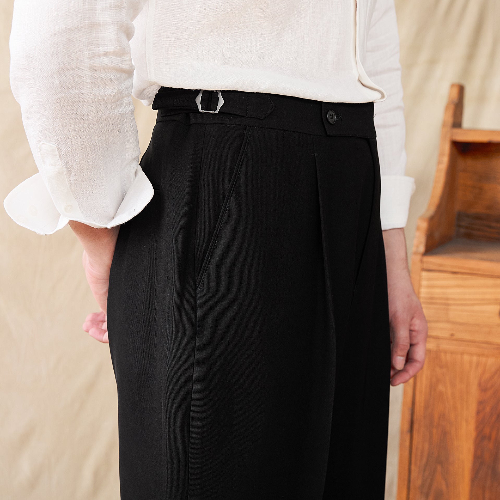 City Cotton Blend Pleated Straight Fit Trousers