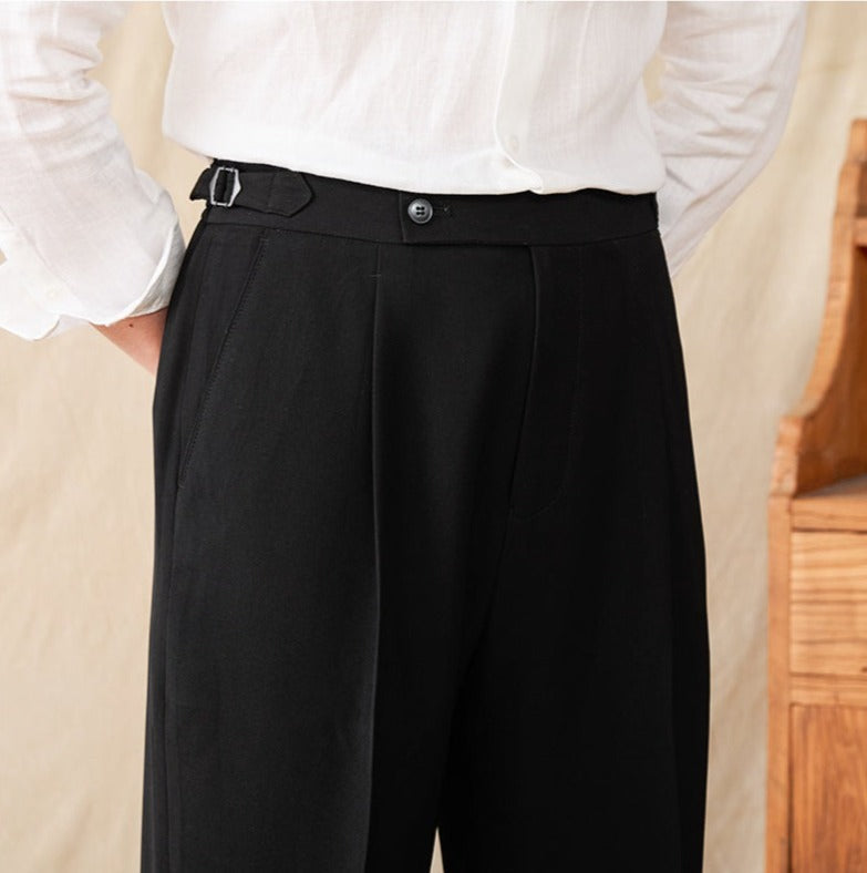 City Cotton Blend Pleated Straight Fit Trousers