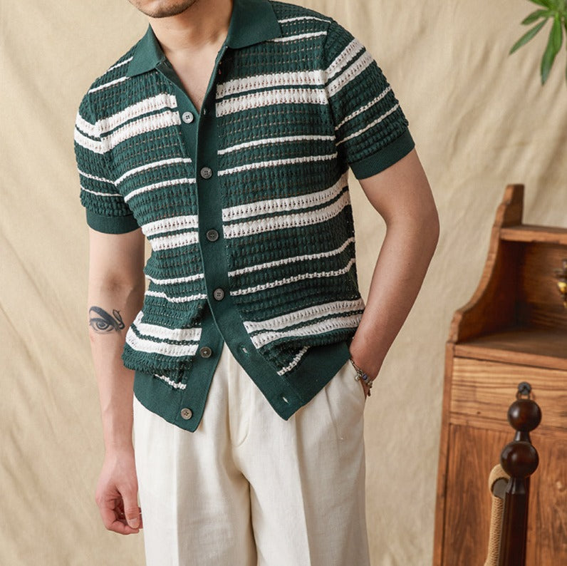 Beaune Cotton Jacquard Knitted Short Sleeve Shirt