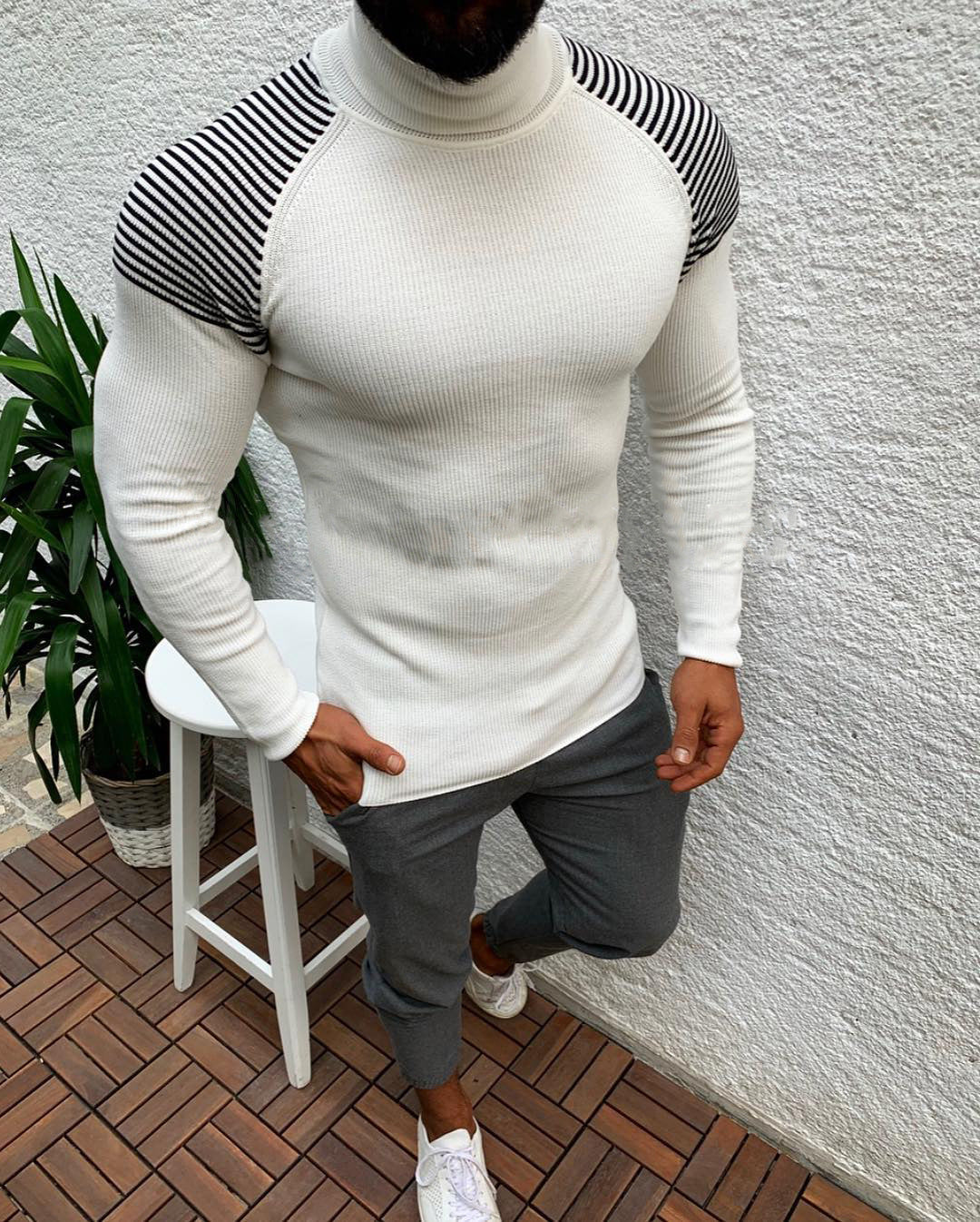 Men's long sleeve pullover turtleneck sweater