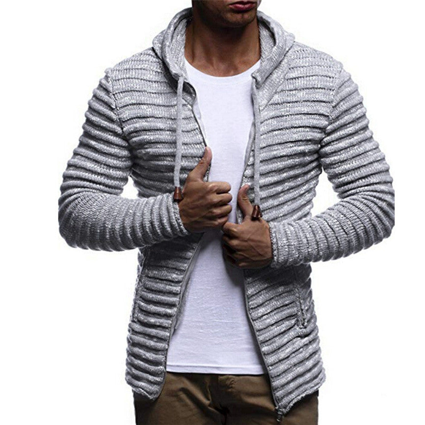 Solid color knitted striped coat