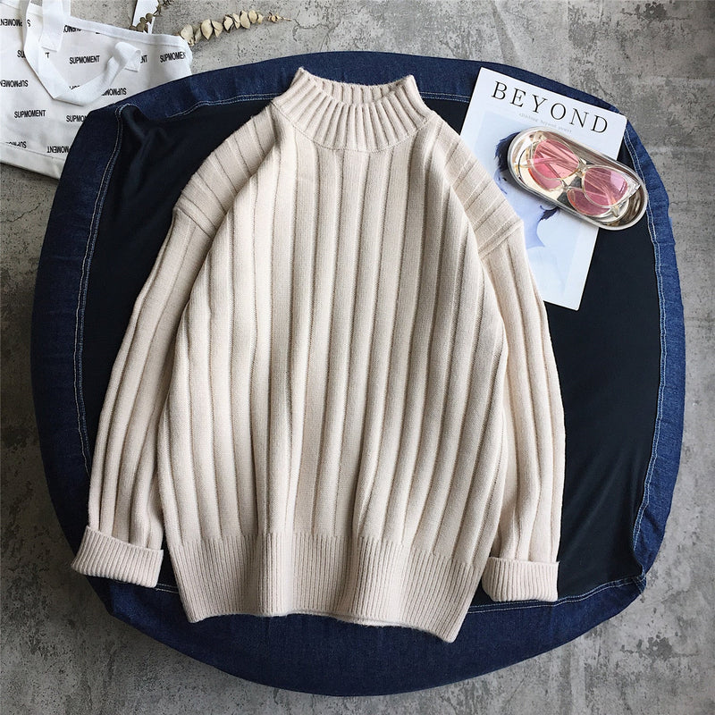 turtleneck vertical stripe sweater