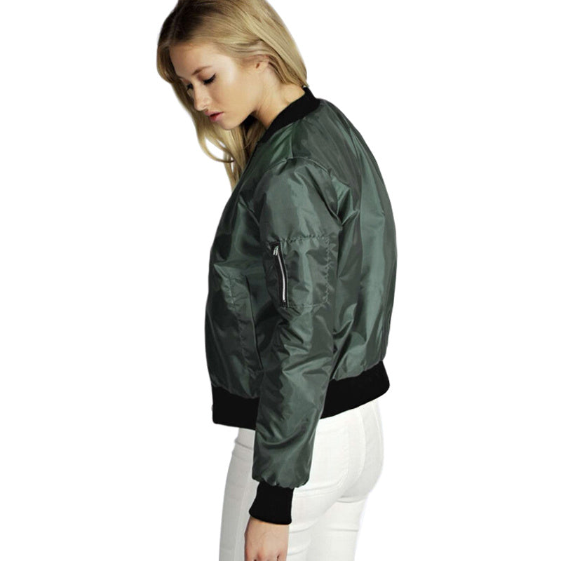 Solid color short style vertical collar leisure zipper jacket