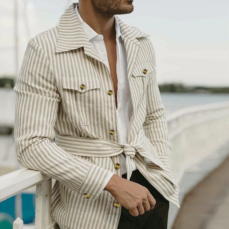 Chaqueta camisera a rayas de estilo europeo y americano para hombre