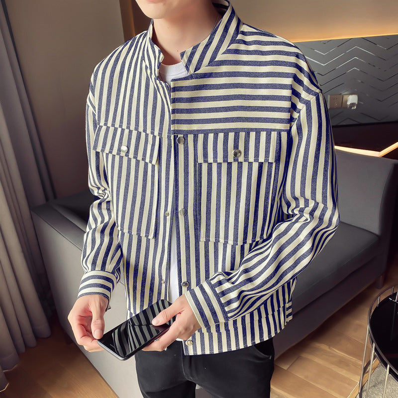 Multi-pocket striped men's jacket