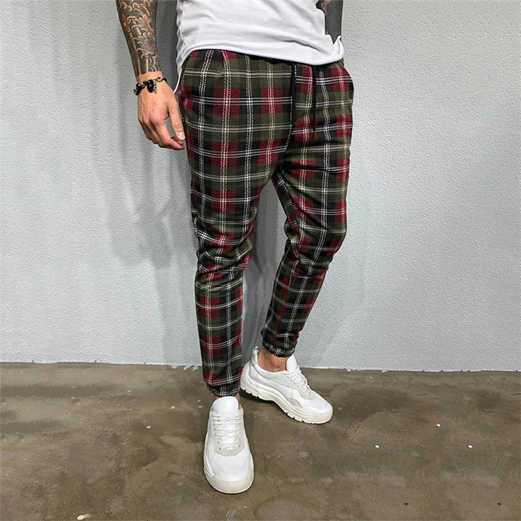 Men's leisure printed Plaid trousers