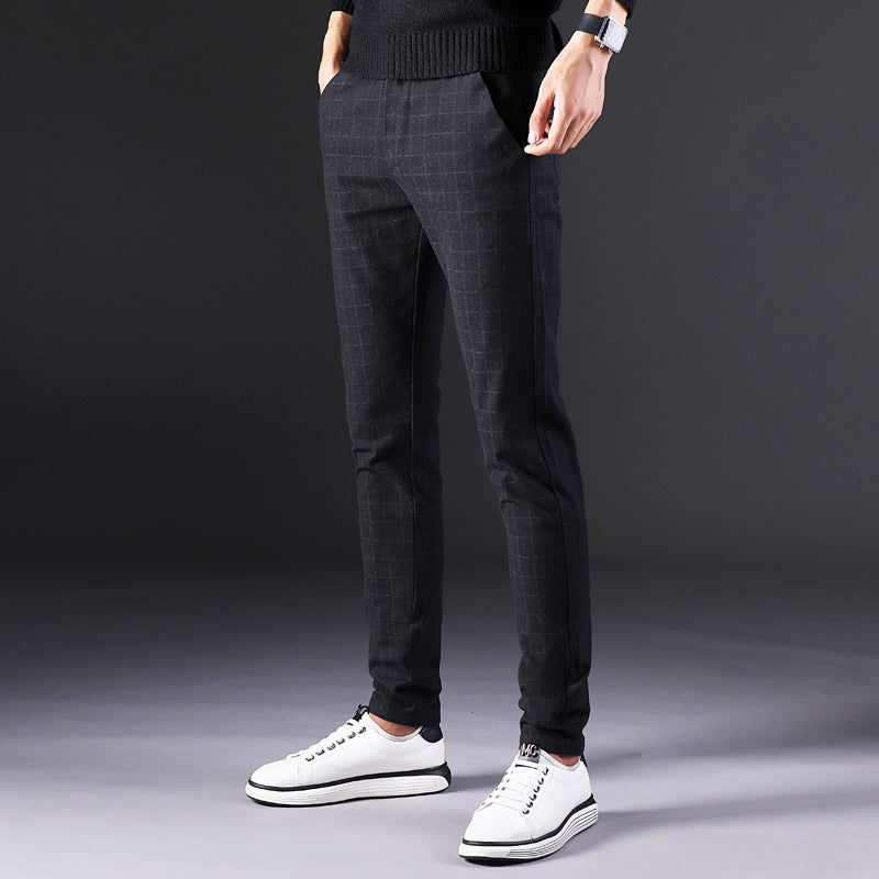 Slim straight plaid trousers men