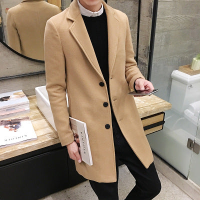 Men's woolen coat slim and handsome long trench coat