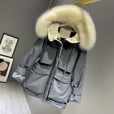 Hooded Faux Fur Collar Down Jacket Female