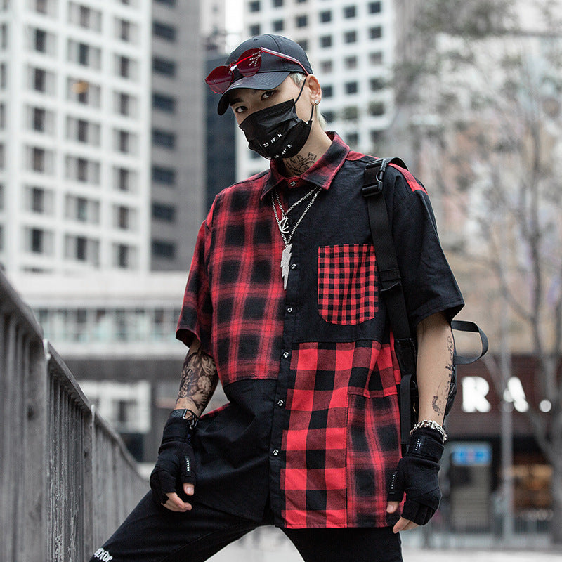 High Street Hip Hop Retro Check Patchwork Shirt