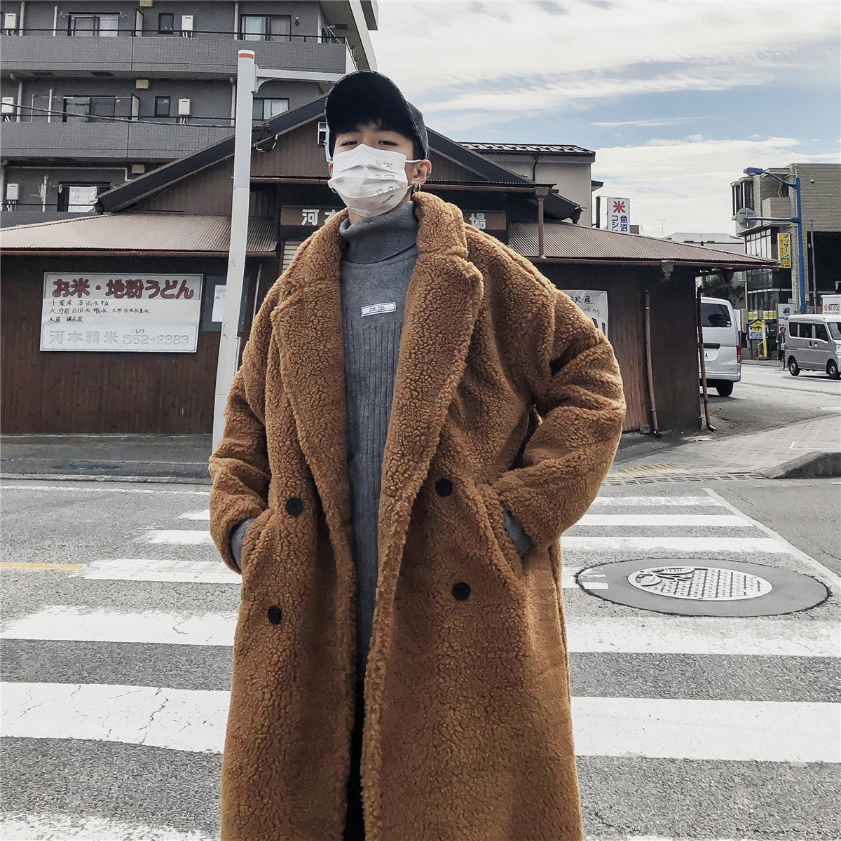 Fashion Simple Men's Lamb Woolen Coat