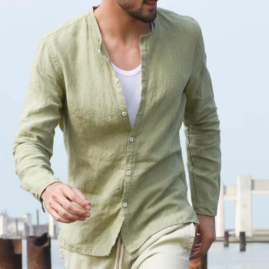 Cotton Linen Men's Shirt With Long Sleeves