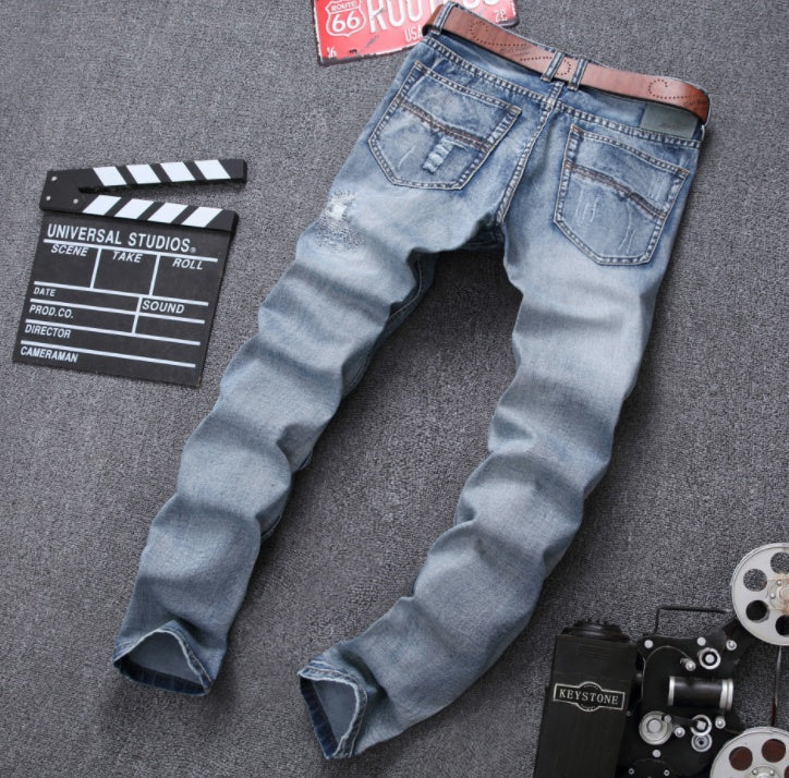 Light Blue Slim Fit Distressed Denim Joggers